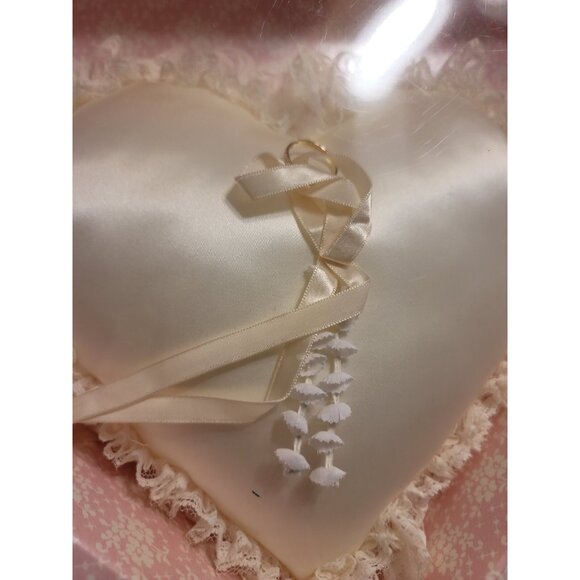 Hortense B Hewitt Co Ivory Satin Heart Shape Ring Pillow - Picture 2 of 7